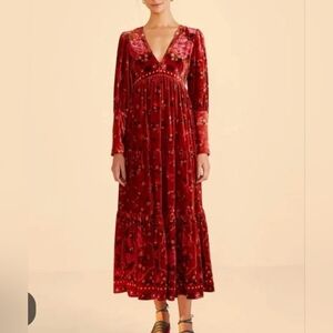 FARM Rio Romantic Garden Velvet Floral Long Sleeve Dress